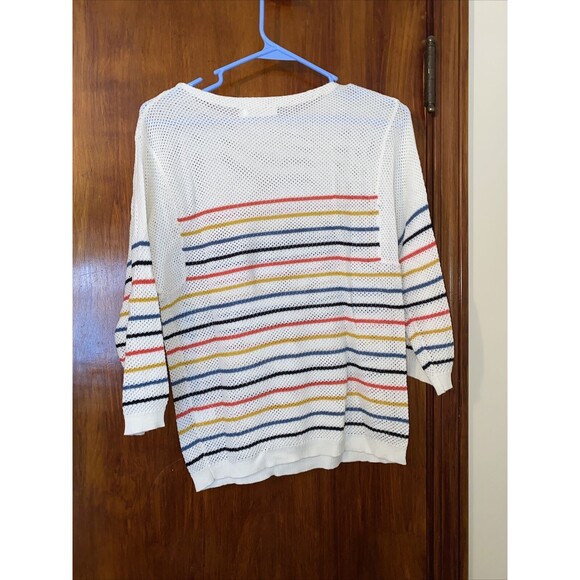 Mod Ref Sweater White Pullover Net Knit Boutique Colorful Stripes Women's Small - Picture 9 of 9